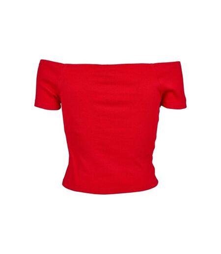 Womens/ladies Ribbed Off Shoulder T-shirt Fire Red Urban Classics