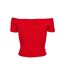 Womens/ladies Ribbed Off Shoulder T-shirt Fire Red Urban Classics-2