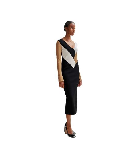 Robe mi-longue manches longues florency femme noir / blanc / beige Boss