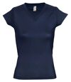 T-shirt manches courtes col V - Femme - 11388 - bleu denim