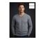 Pull Col V Homme PALAIS3 Gris avec Finitions Chambray-1