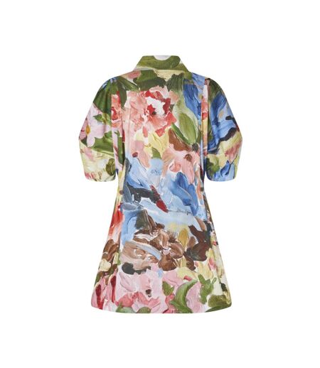 Womens/ladies Organic Cotton Puff Sleeve Mini Dress Multicoloured Stine Goya