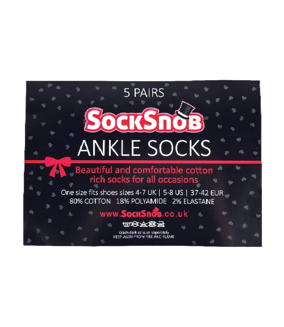5 Pack Ladies Patterned Sole Cotton Rich Socks with Heart & Bow-2