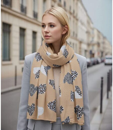 Foulard léger coeur léopard pour femme - Couleur camel