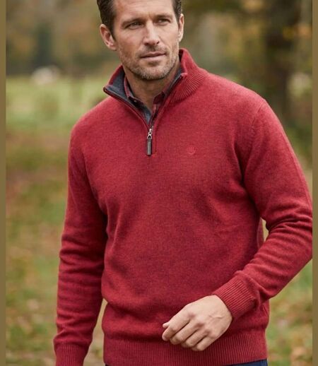CHALLENGER PYLONE2 — Pull camionneur col montant zippé rouge : chaleur haute densité et style affirmé