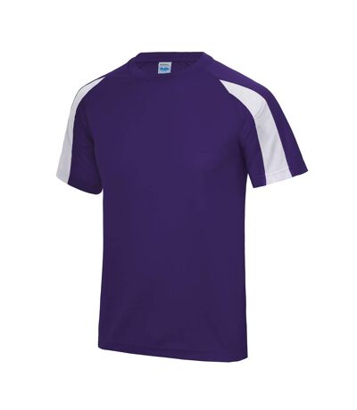 Just Cool Mens Contrast Cool Sports Plain T-Shirt (Purple/Arctic White) - UTRW685