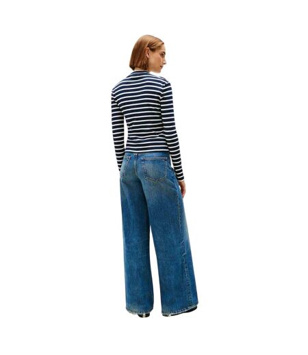 T-shirt Manches Longues Motif/style À Rayures Femme Bleu Marine Foncé Blanc Tommy Hilfiger