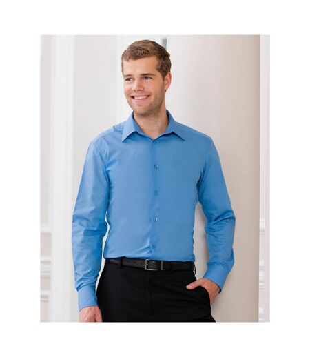 Russell Collection Mens Long Sleeve Poly-Cotton Easy Care Tailored Poplin Shirt (Corporate Blue) - UTBC1018