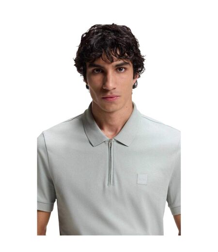 Mens Logo Quarter Zip Polo Shirt Silver Boss