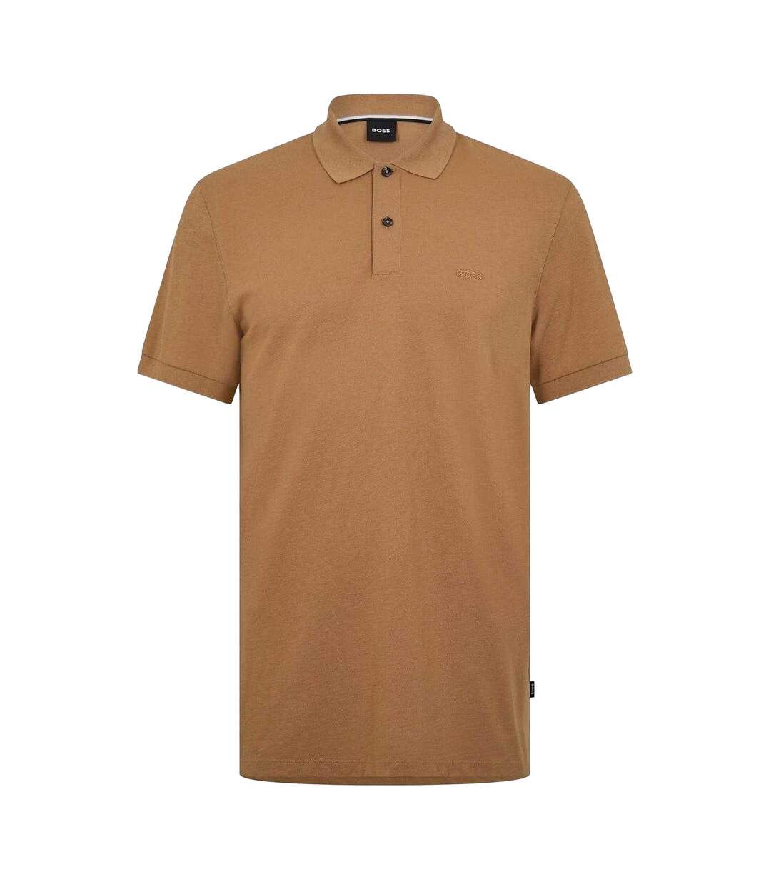 Mens Pallas Embroidered Logo Cotton Polo Shirt Dark Beige Boss-1