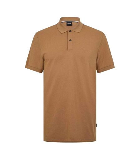 Mens Pallas Embroidered Logo Cotton Polo Shirt Dark Beige Boss