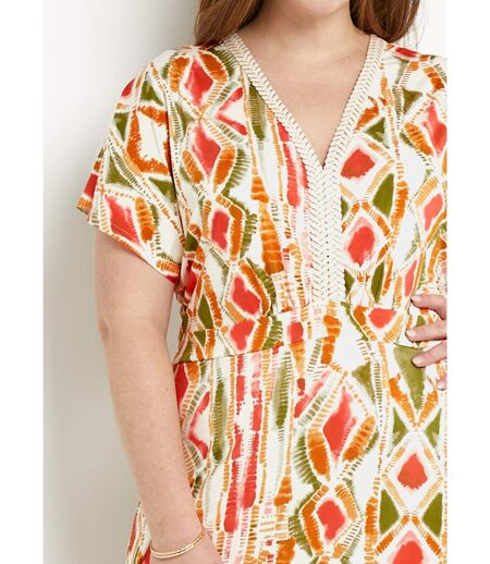 Robe longue col V évasée imprimée