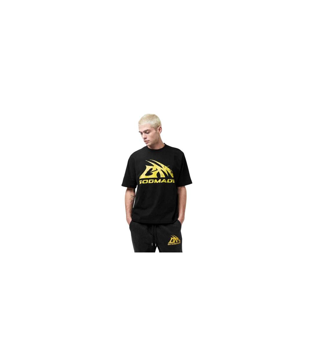 Mens Logo Boxy T-shirt Black Yellow GodMade-1