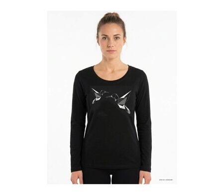 Mayflower NAWA1 : Tee-shirt manches longues noir avec sérigraphie colibri