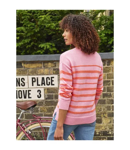 Womens/ladies Mono Stripe Jumper Pink Orange WoolOvers