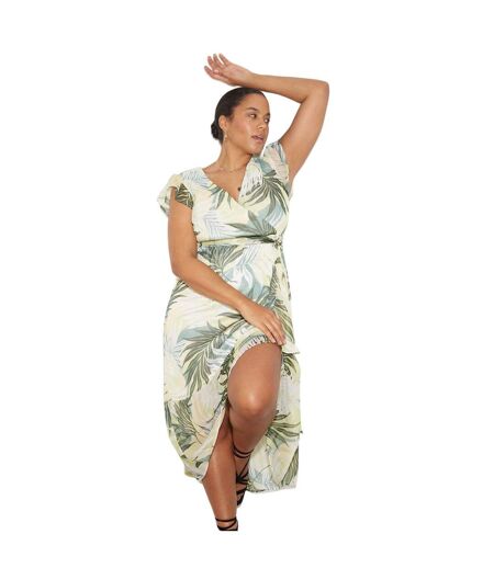 Womens/ladies tropical ruffle hem plus midi dress green Dorothy Perkins