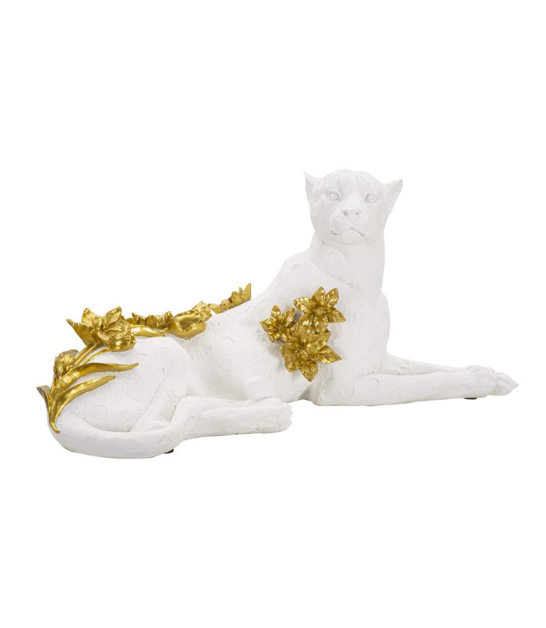 Statue Déco en Résine Léopard Couché 53cm Blanc-1