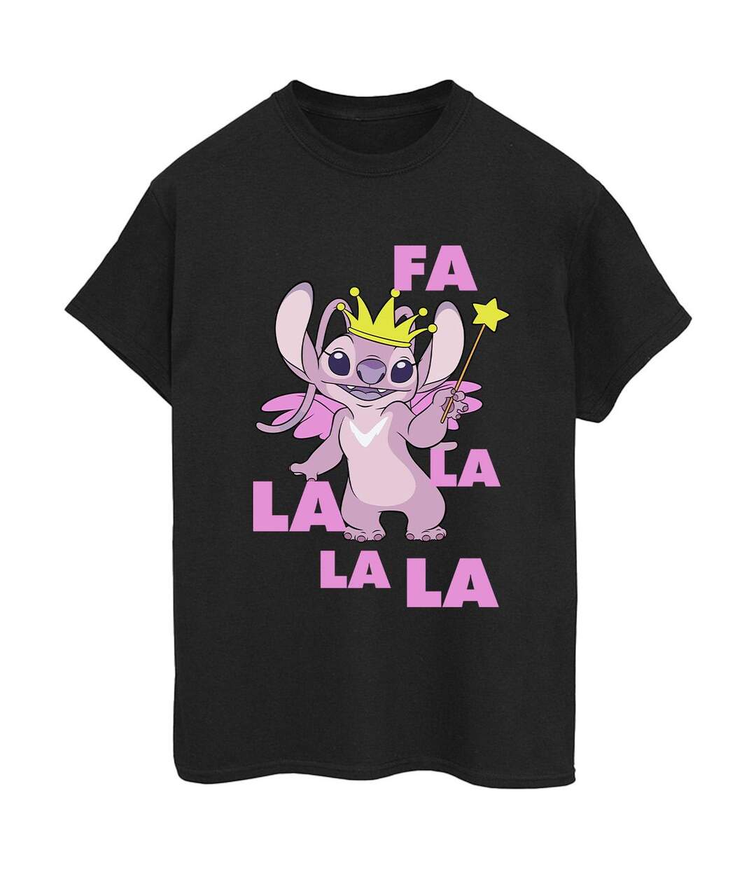 Disney Femmes/Les femmes Lilo & Stitch Angel Fa La La T-Shirt Boyfriend en coton (Noir) - UTBI30584-1