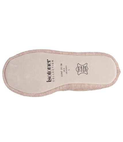 Isotoner Chaussons Ballerines femme ultra confortables, semelle en cuir, détail grand nœud