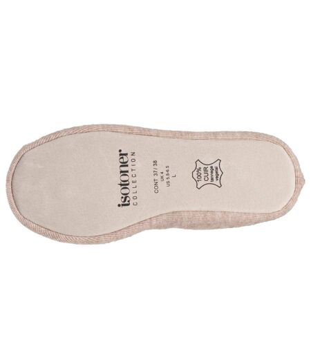 Isotoner Chaussons Ballerines femme ultra confortables, semelle en cuir, détail grand nœud