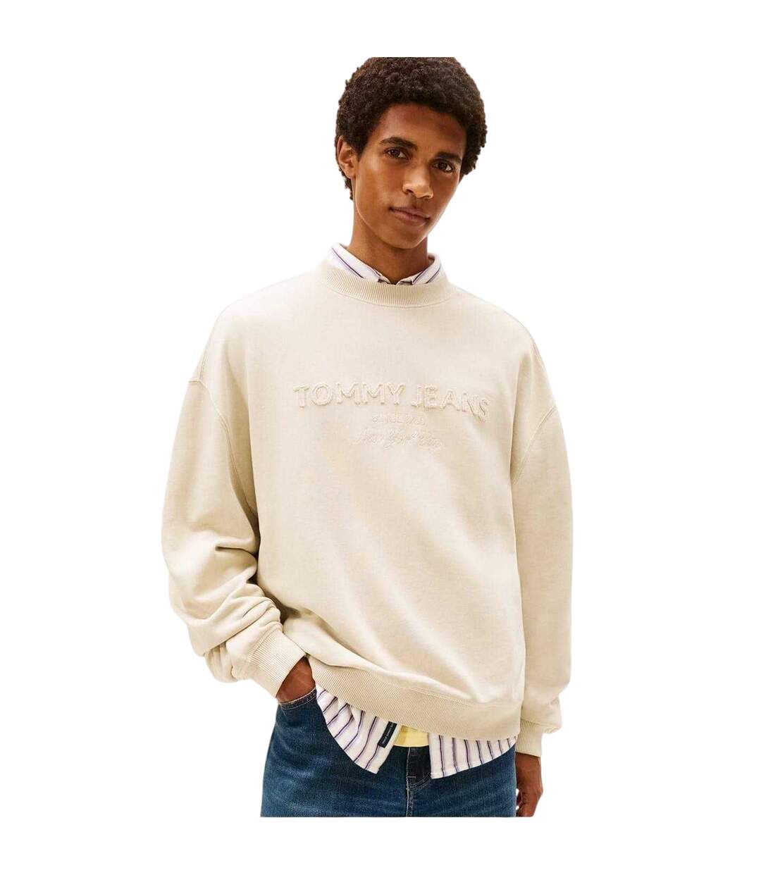 Mens Embroidered Logo Sweatshirt Sand Tommy Jeans-4