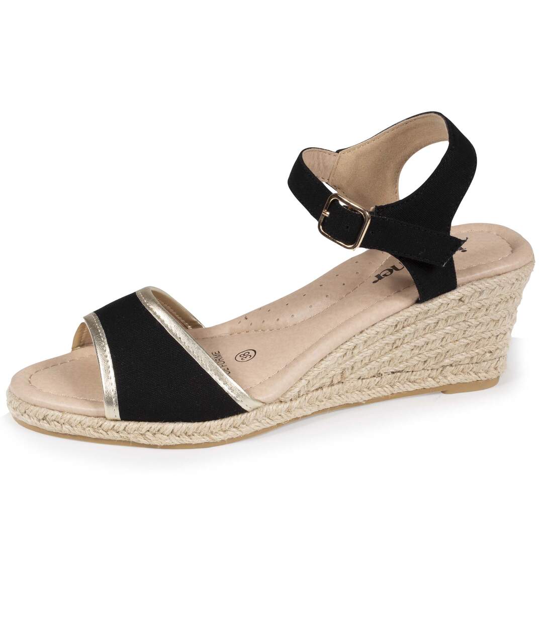 Isotoner Espadrilles femme à talon 6 cm, très confortables et liseré doré