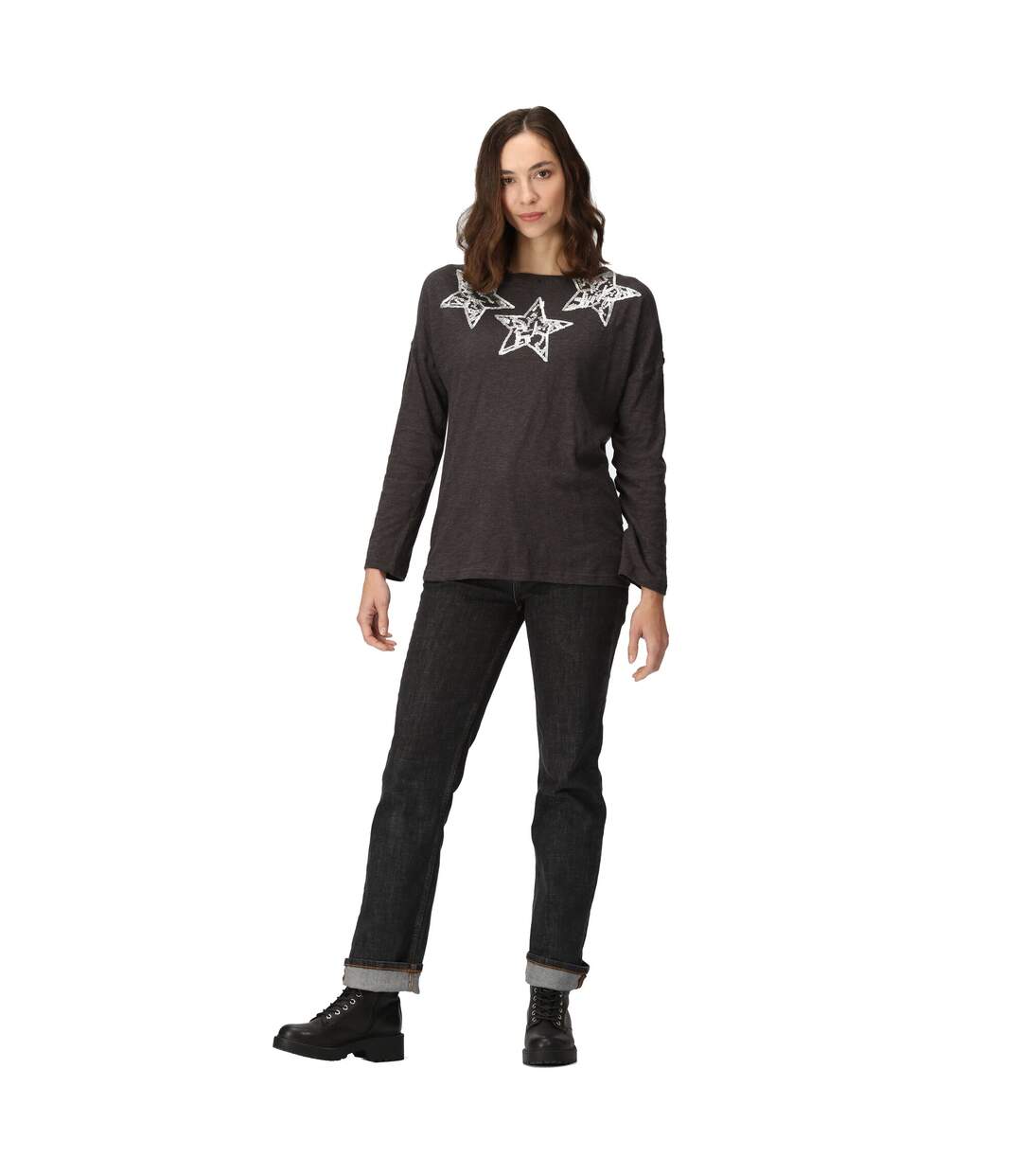 Womens/ladies carlene stars long-sleeved t-shirt dark grey Regatta