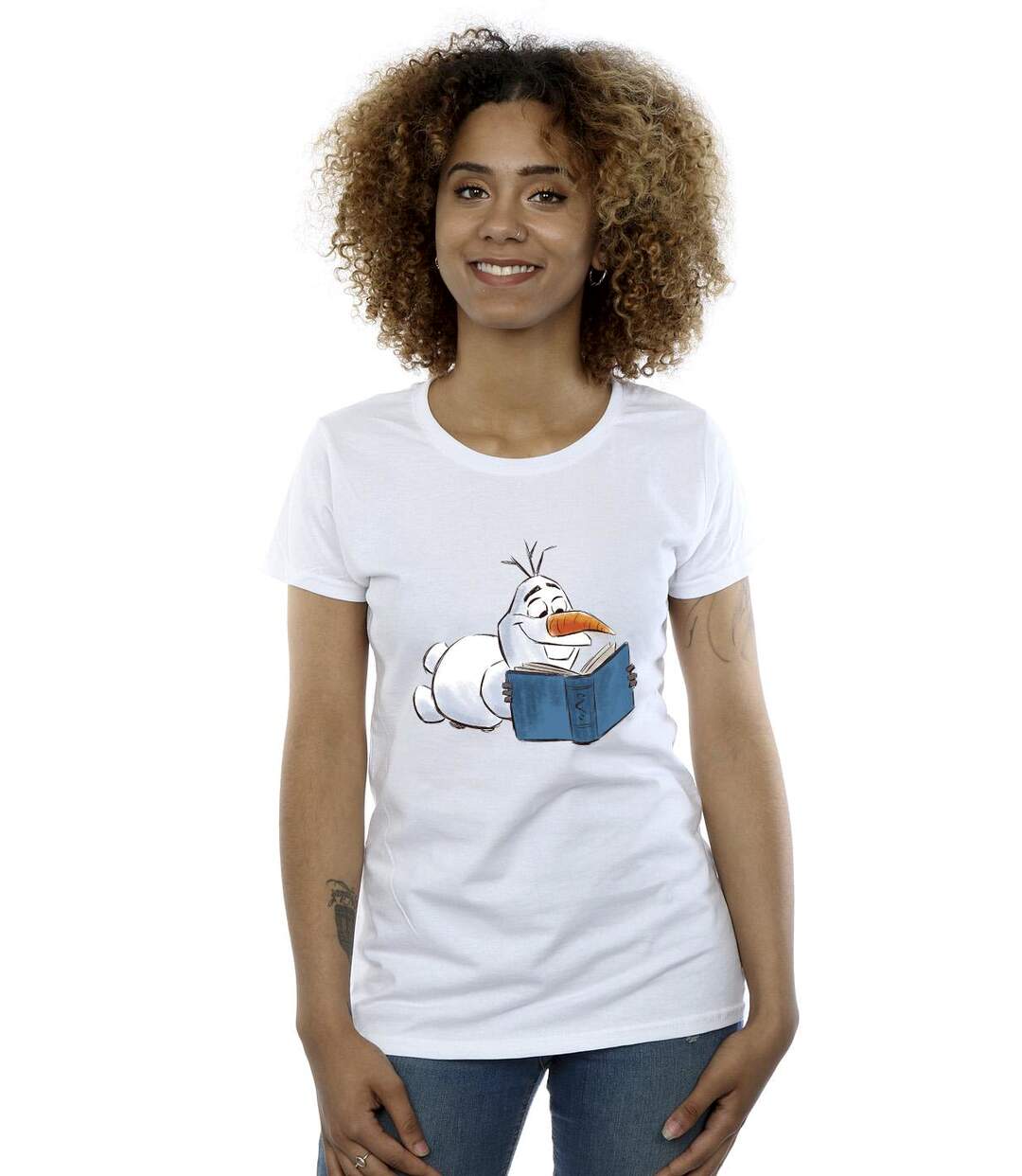 Disney T-shirt en coton Frozen Olaf Reading Womens/Ladies (Blanc) - UTBI21861-2