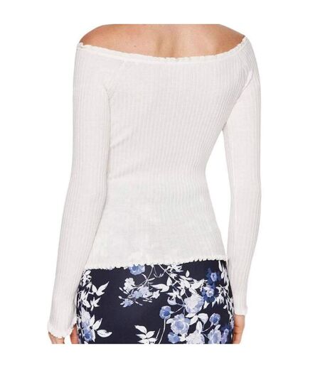 Sweat Motif/style Côtelé Femme Écru Guess
