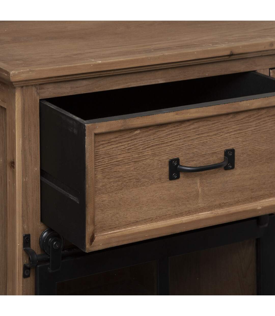 Buffet d'intérieur 2 Portes 4 Tiroirs Danik - Noir et bois-3