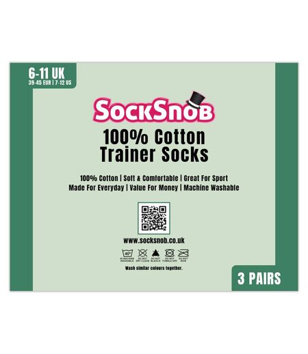 3 Pack Mens 100% Cotton Trainer Socks