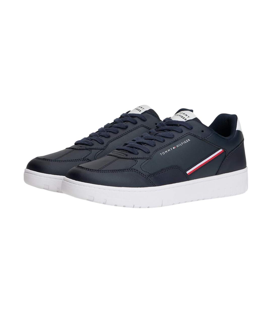 Mens Basket Stripe Leather Lace Up Trainers Desert Sky Tommy Hilfiger-3