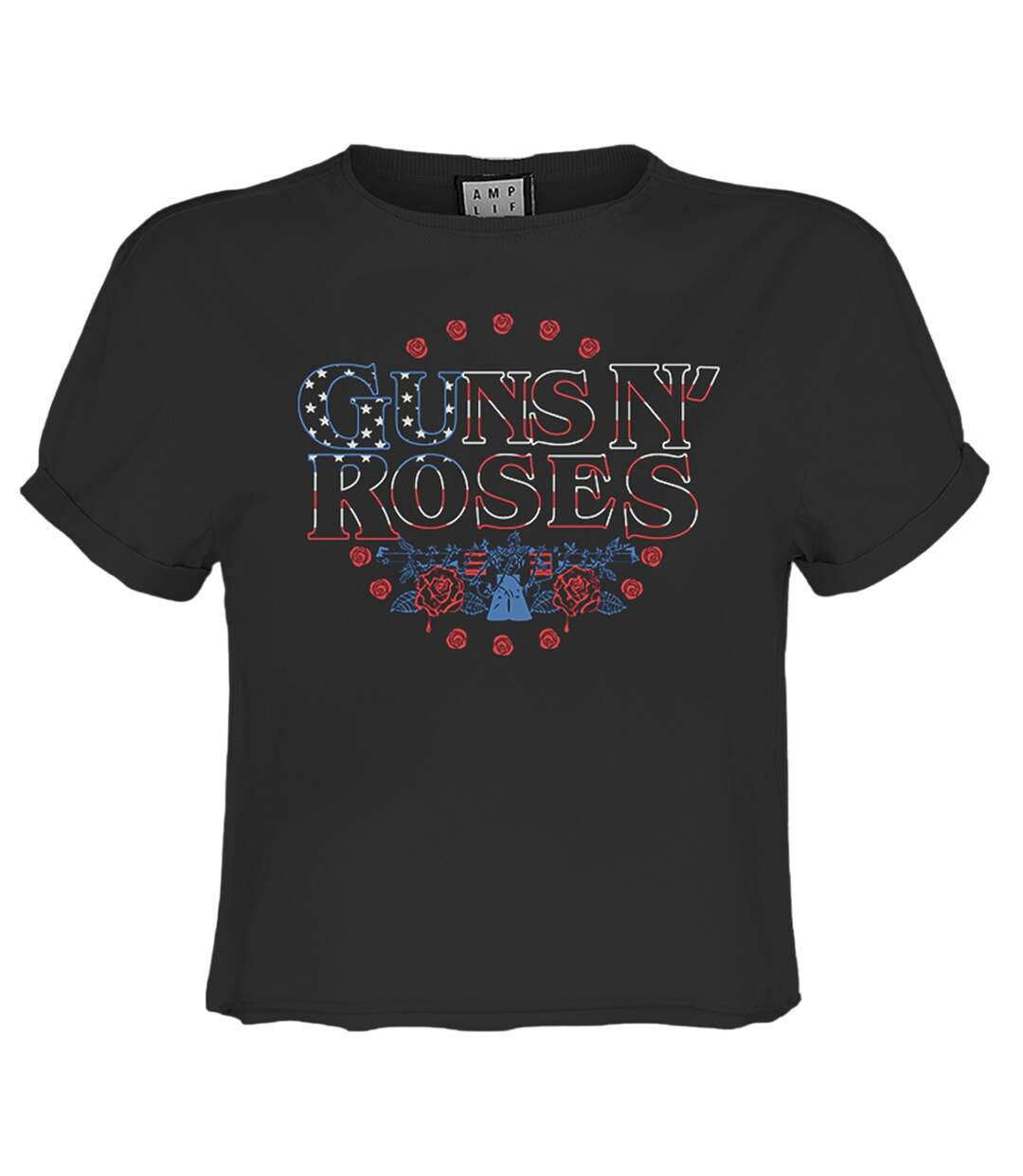 Womens/ladies Stars And Stripes Guns N Roses Crop Top Charcoal Amplified-1