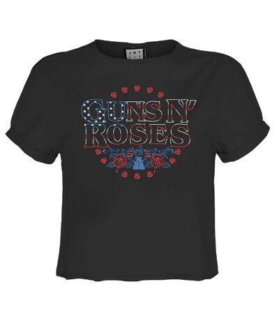 Womens/ladies Stars And Stripes Guns N Roses Crop Top Charcoal Amplified