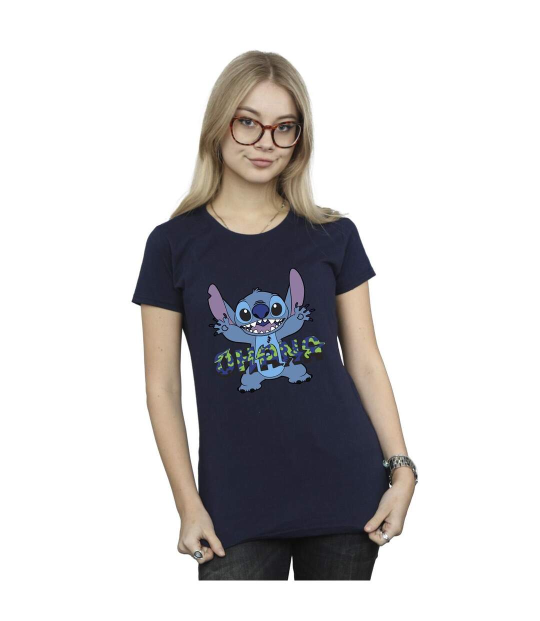Disney Femmes/Les femmes Lilo And Stitch Ohana Blue Glitch Cotton T-Shirt (Bleu marine) - UTBI25841-2