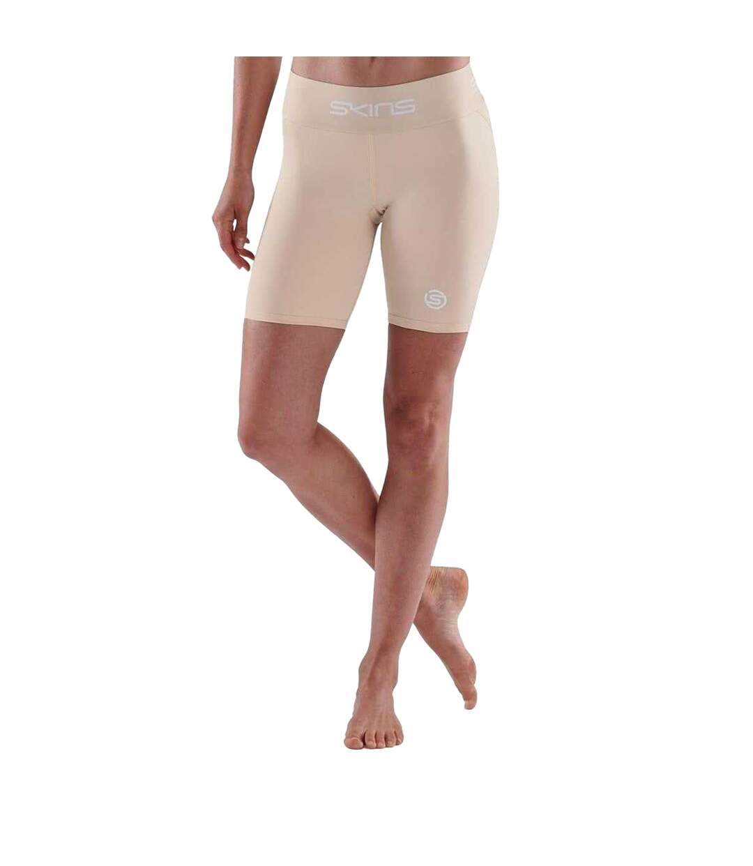 Womens/ladies Series-1 Skinny Athletic Compression Shorts Beige Skins-1