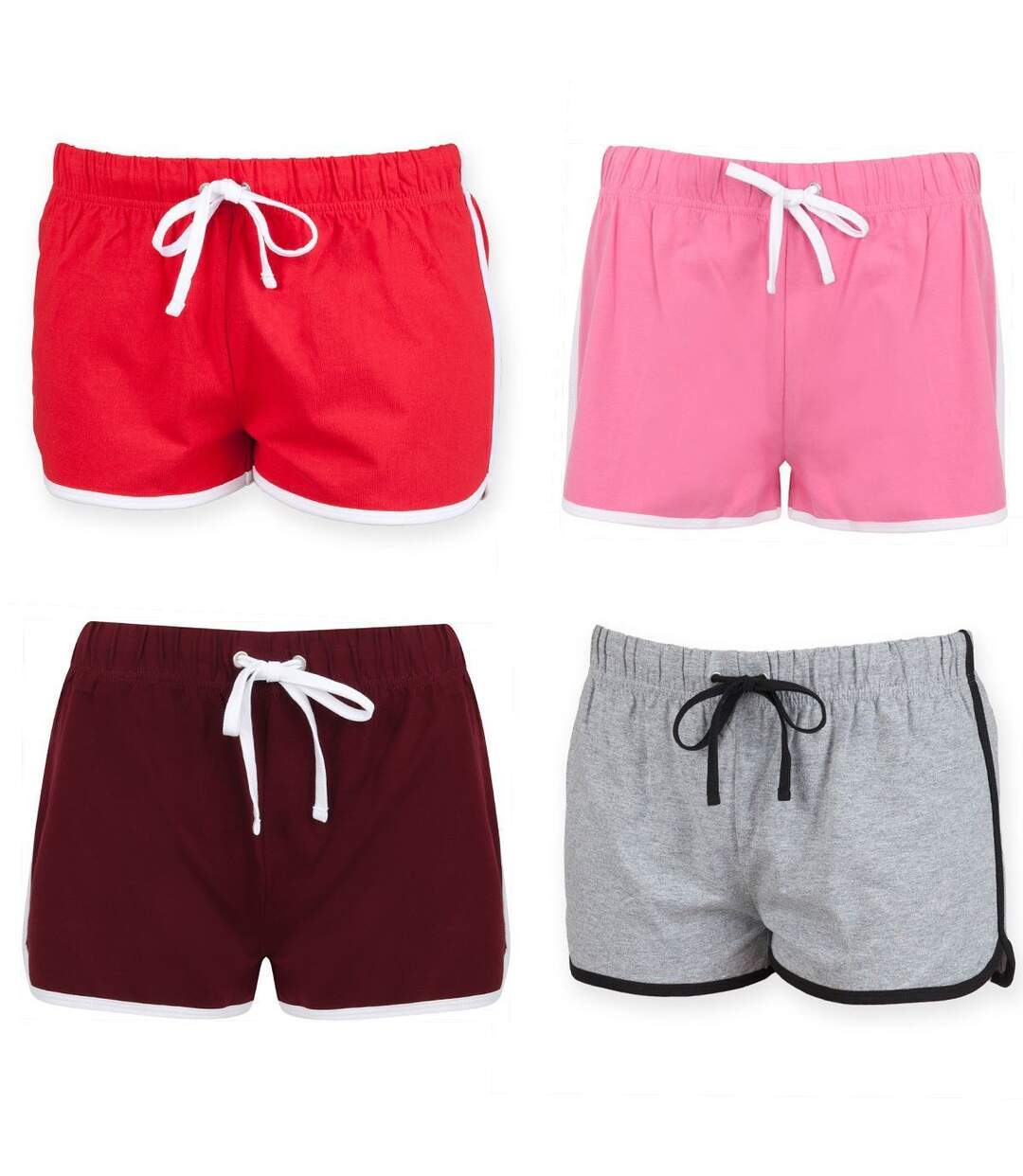 lot 4 shorts rétro femme - SK069 - rose rouge bordeau et gris-1