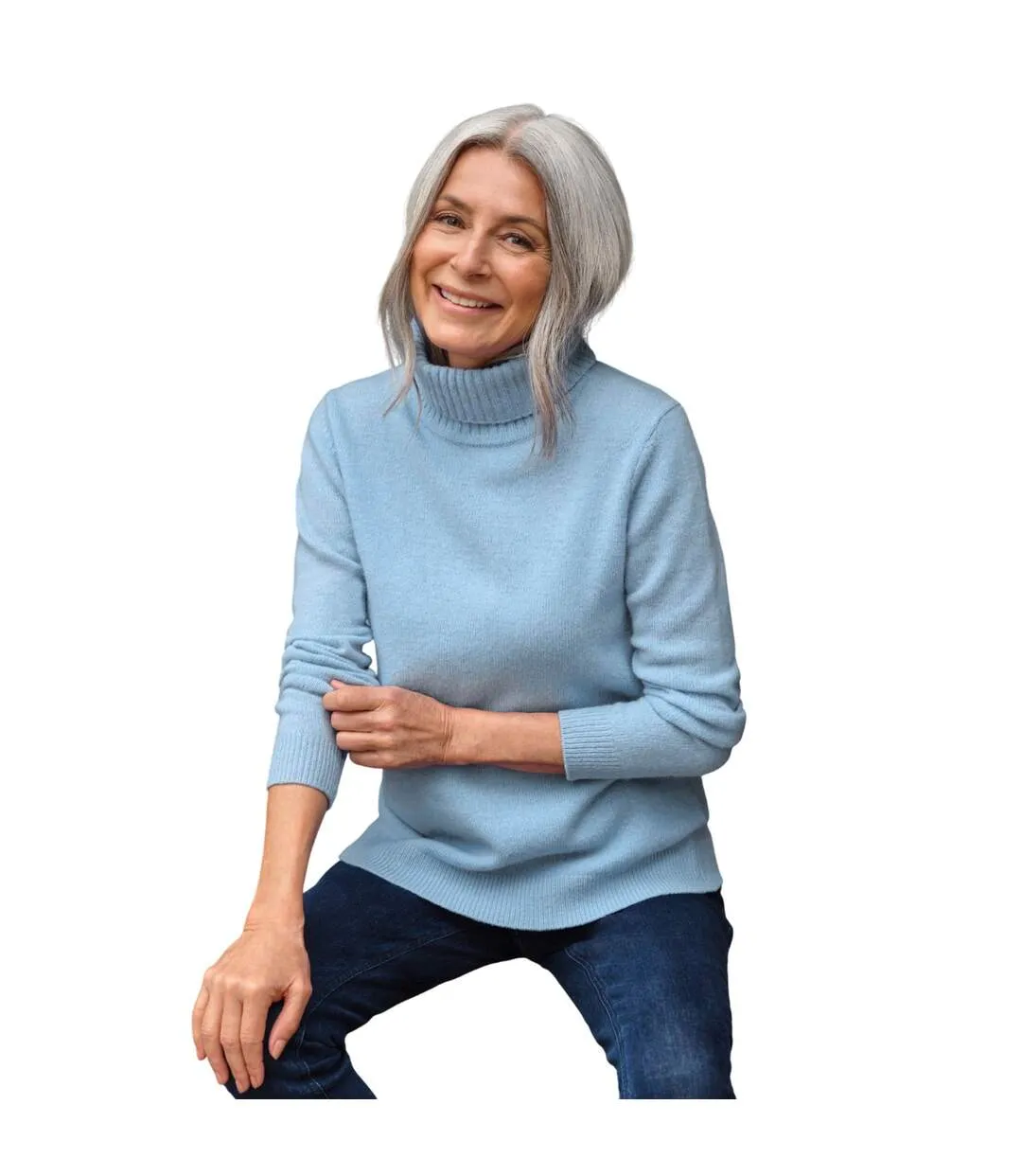 Chandail À Col Polo En Laine D'agneau Pour Dames Et Demoiselles Bleu Pâle WoolOvers-1