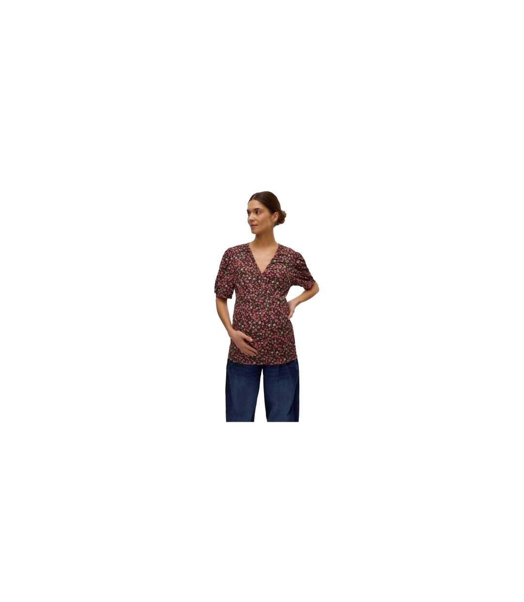 T-shirt Manches Bouffantes Motif/style Floral Femme Noir Mamalicious-1