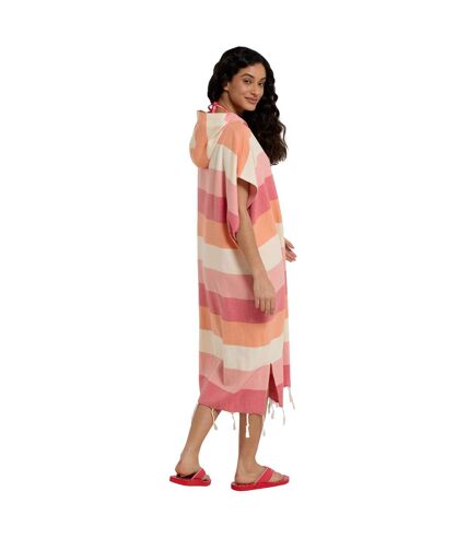 Womens/ladies talia contrast striped recycled tassel poncho pink Animal