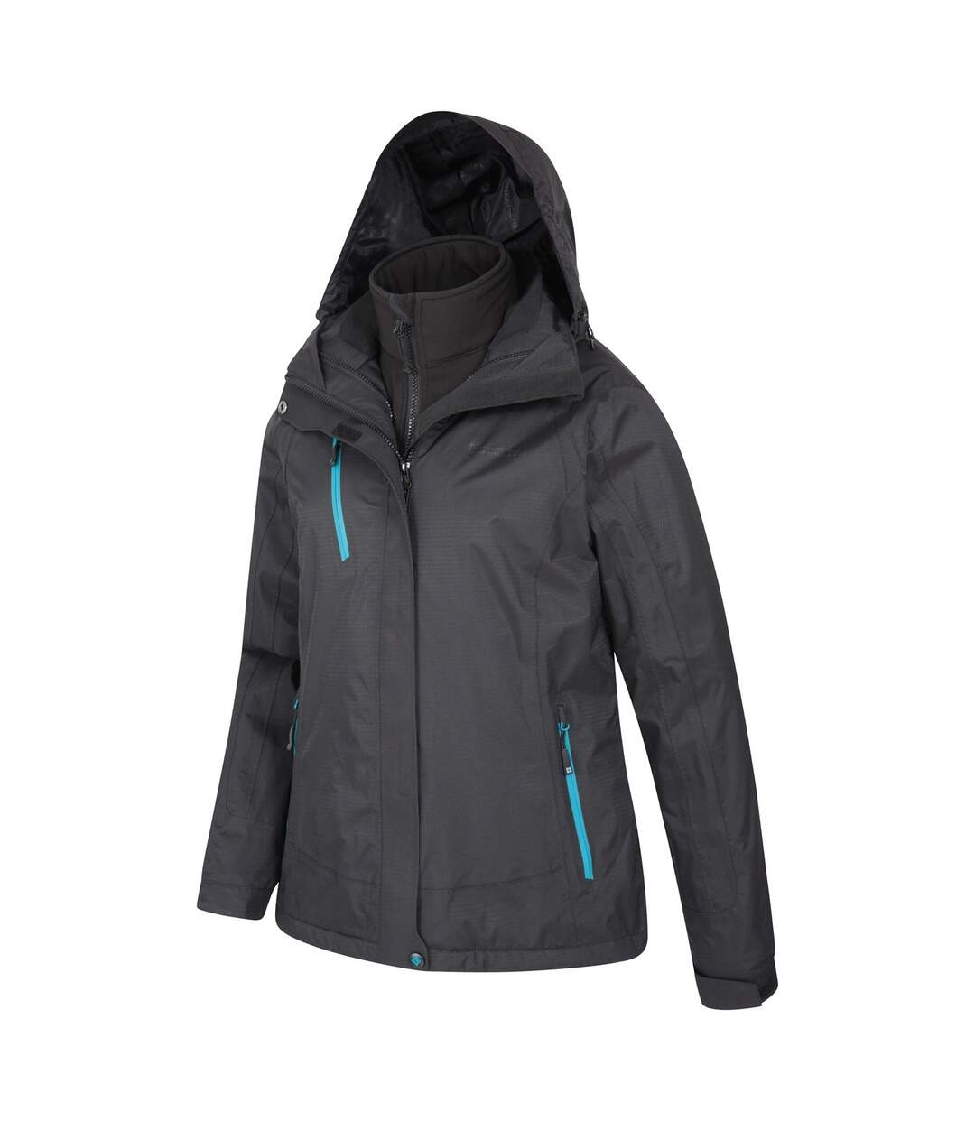 Womens/ladies Bracken Extreme 3 In 1 Waterproof Jacket Jet Black Mountain Warehouse-3