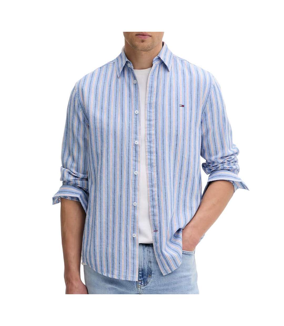 Chemise bleu/blanc homme tommy hilfiger tjm reg linen-1