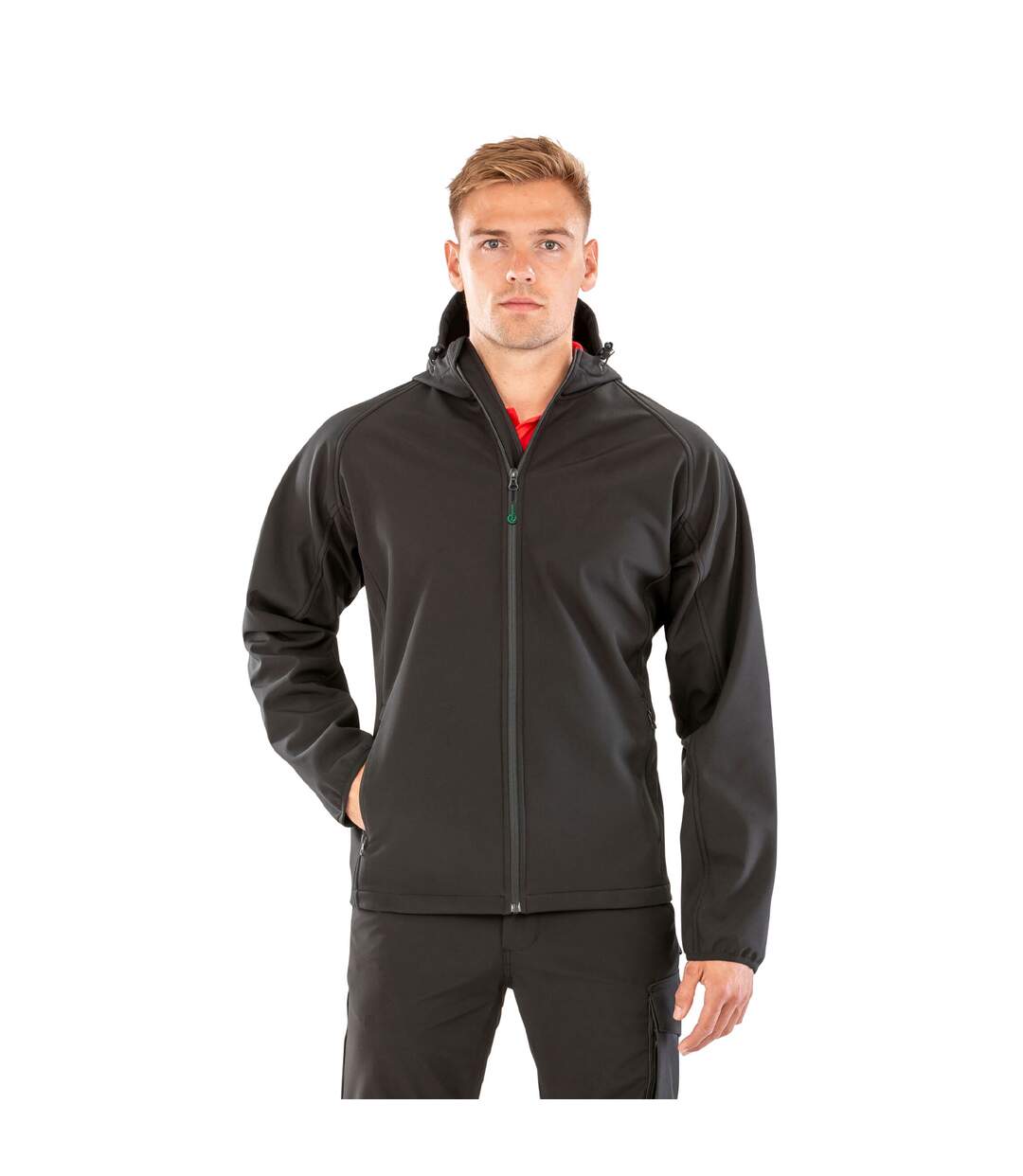 Mens hooded 3 layer recycled soft shell jacket black Result-3