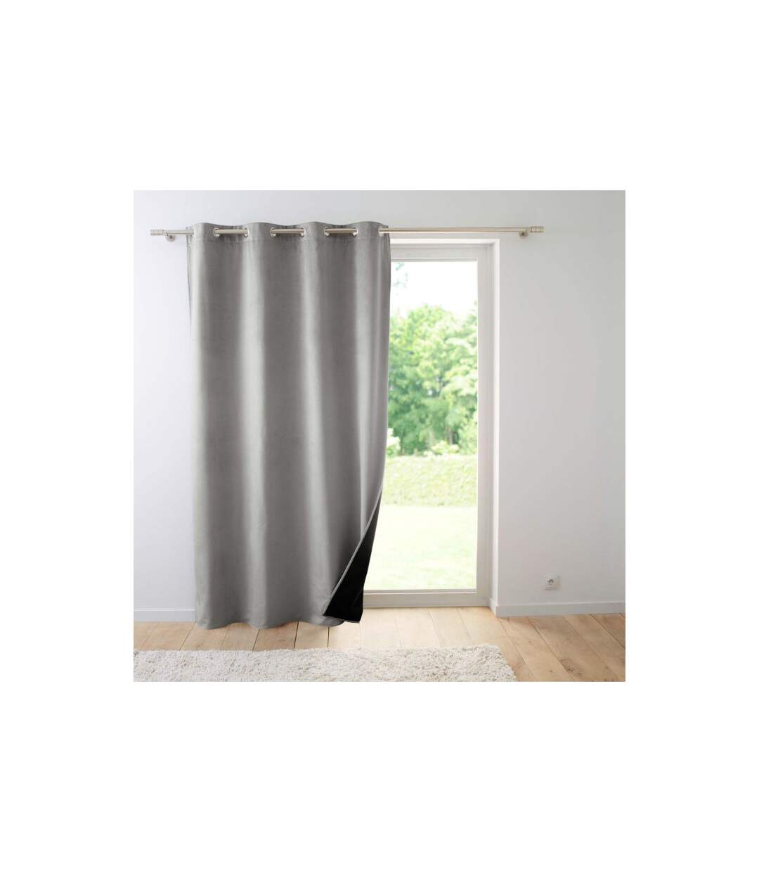 Rideau Isolant Velours Polarchic 140x260cm Gris-1