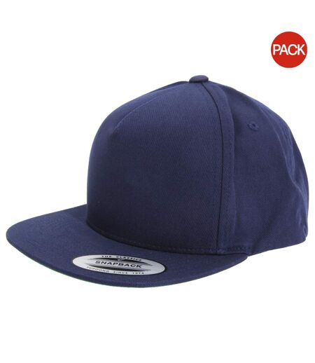 Yupoong Flexfit Unisex Plain Classic 5 Panel Snapback Cap (Pack of 2) (Navy) - UTRW6756