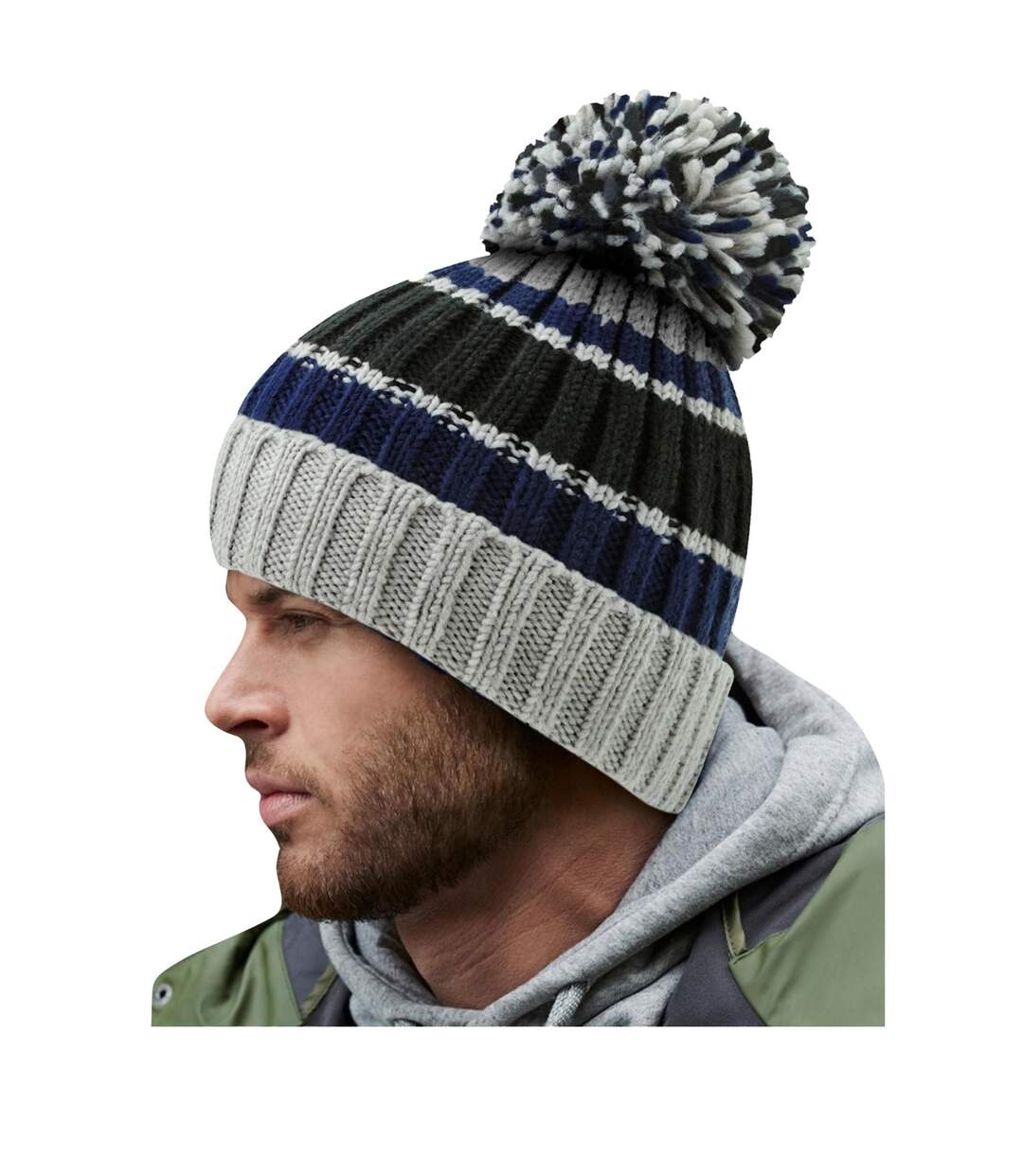 Bonnet Rayé Hygge Bleu Foncé Gris Beechfield-1