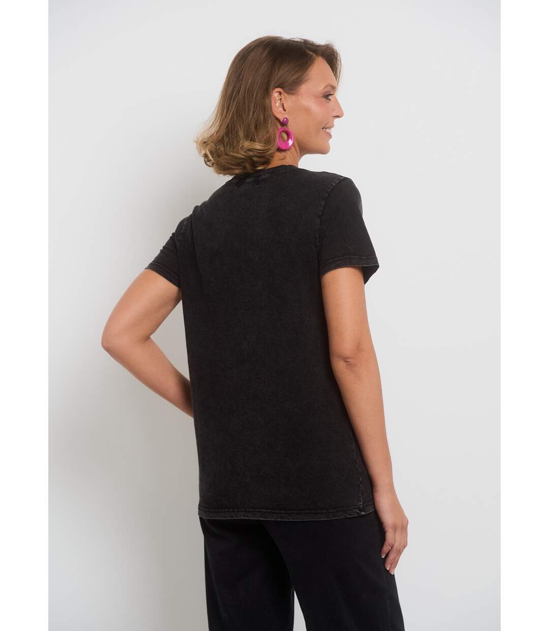 T-shirt col rond à message et effet used-2