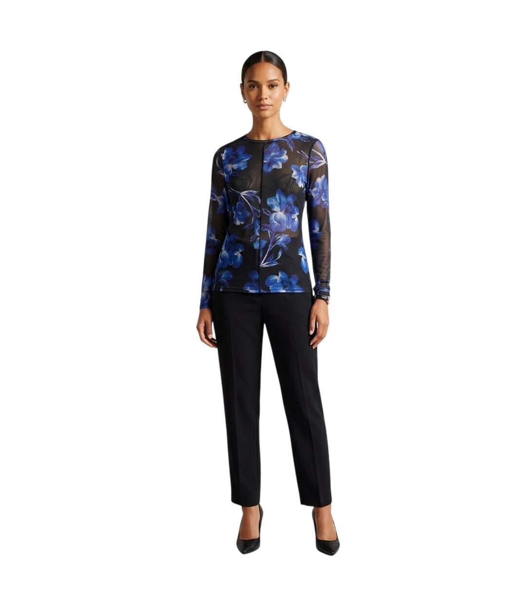 Womens/ladies Floral Sheer T-shirt Blue Ted Baker-1