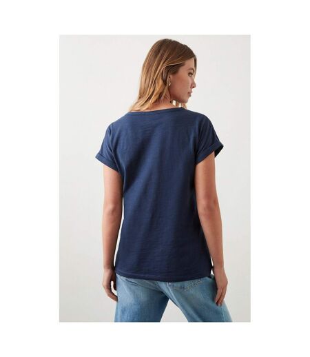 Dorothy Perkins Womens/Ladies Broderie Cotton V Neck T-Shirt (Navy) - UTDP1835