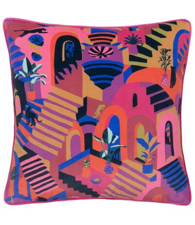 Eivissa velvet embroidered cushion cover 43cm x 43cm multicoloured Furn